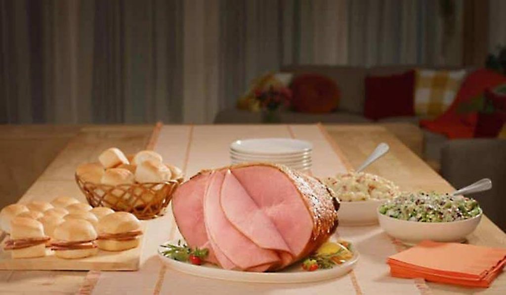 table setting with HoneyBaked Ham